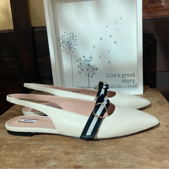 Bally slingback flats ballet flats slides off white & black pointy toe 10.5 - Picture 11 of 14